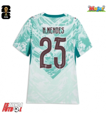 Portugal Nuno Mendes #25 Segunda Equipación Mujer Mundial 2026 Manga Corta